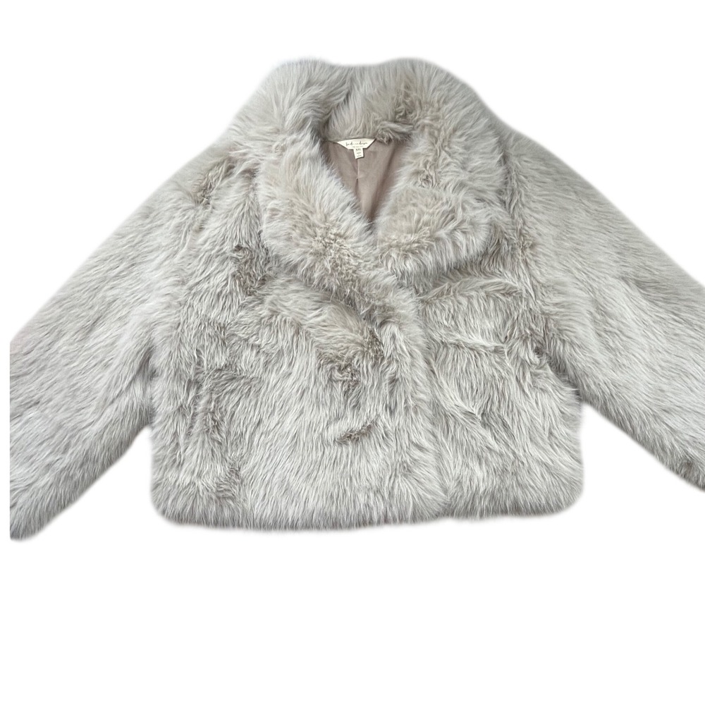 Linda Anderson Grey Faux Fur Jacket XXL Silver Cropped Plush Coat JK3936